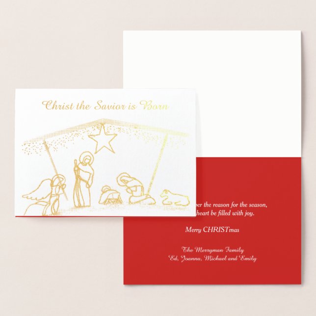 Gold Foil Religious Manger Christmas Card (Display)