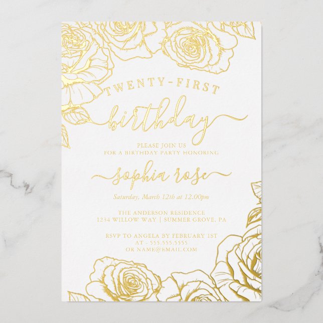 Gold Foil Rose 21st Birthday  (Front)