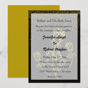 Gold foil Rose watermark themed wedding Invitation