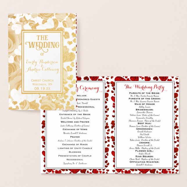 Gold Foil Roses and Heart Wedding Card (Display)