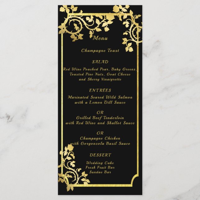 Gold Foil Roses on Gold Metallic Frame Menu (Front)
