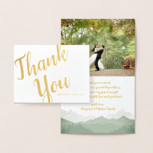 Gold Foil Rustic Pine Mountain Thank You Card