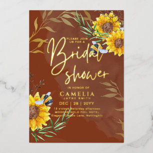 GOLD FOIL Rustic Sunflowers BRIDAL SHOWER QR Code 