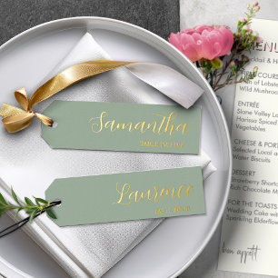 Gold Foil Sage Green 8 Wedding Place Name Tags Foil Holiday Card