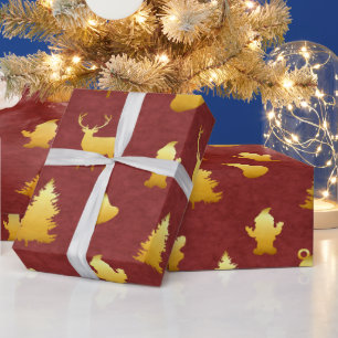 Gold Foil Santa Red Faux Wrapping Paper