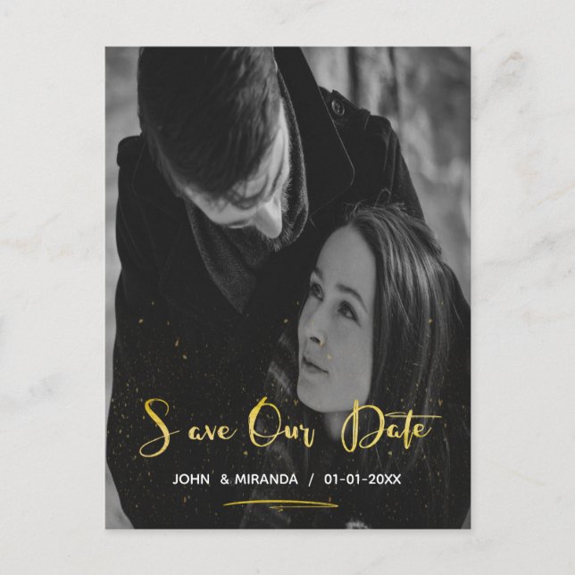 Gold Foil Save our date photo Announcement Postcard (Front)