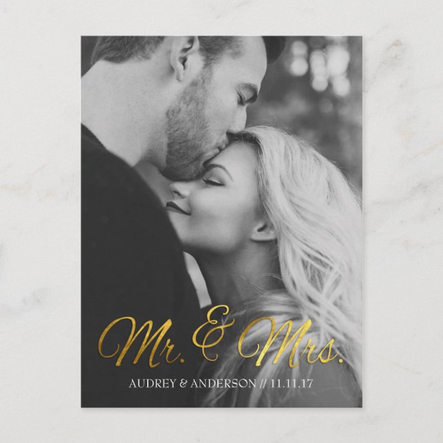 Gold Foil Save the Date Postcard (Front)