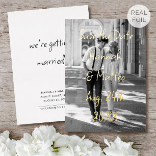 Gold Foil Save the Date Wedding Photo Chic Script