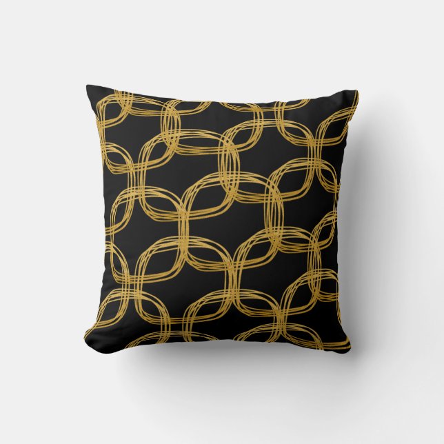 Gold Foil Scribble Circle Chic Throw Pillow (Front)