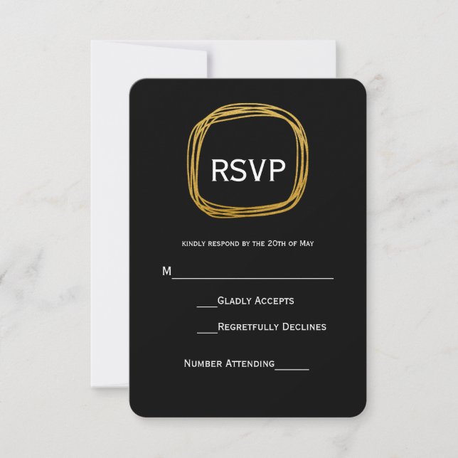 Gold Foil Scribble Circle Modern RSVP Card (Front)