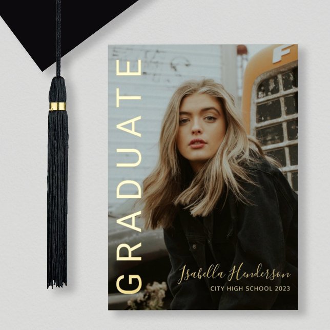 Gold Foil Script 2 Photo Graduation Faire-part (Créateur téléchargé)