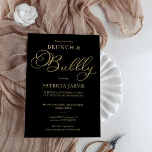 Gold Foil Script Brunch And Bubbly Bridal Shower Invitation