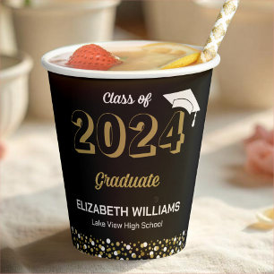 Gold Foil Script Confetti Graduation Party Black Paper Cups