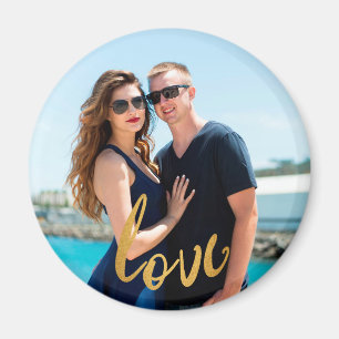 Gold Foil Script Love Personalized Photo Magnet