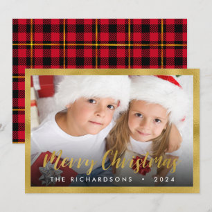 Gold Foil Script Merry Christmas Family Photo