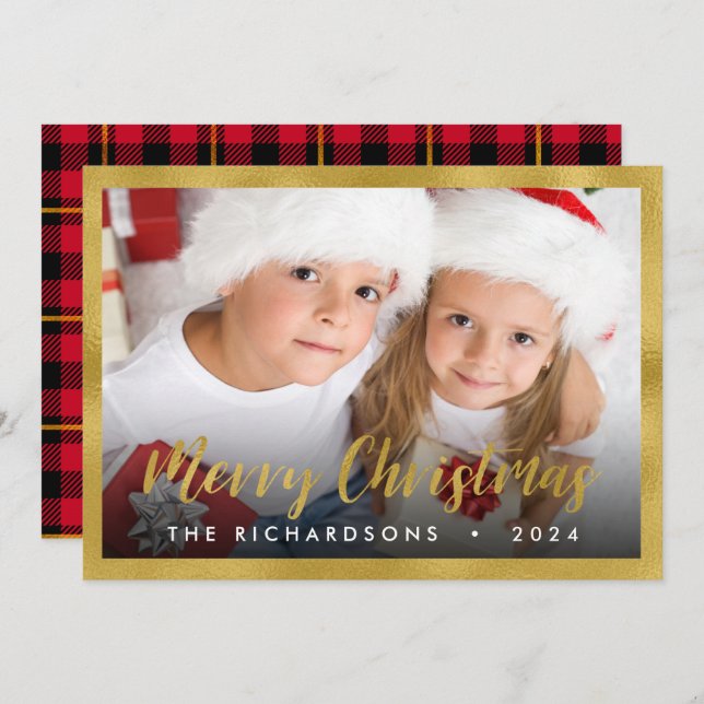 Gold Foil Script Merry Christmas Family Photo (Front/Back)