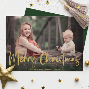 Gold Foil Script Merry Christmas Holiday Photo Card