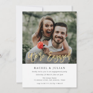 gold foil script photo engagement party invitation