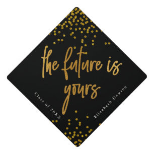 Gold Foil Script The Future is Yours Confetti Graduation Cap Topper