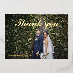 Gold foil script wedding photo thank you card