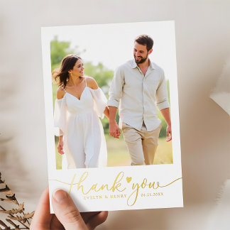 Gold Foil Script Wedding Photo Thank You Cards