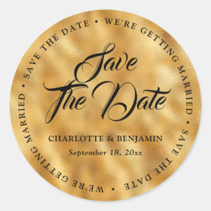 Gold Foil Script Wedding Save The Date Classic Round Sticker