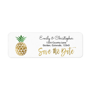 Gold Foil Script Wedding Save the Date Pineapple