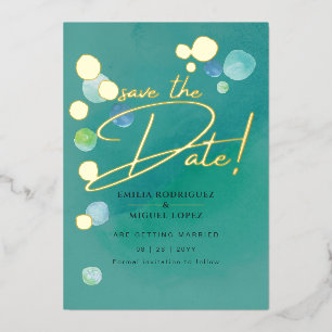 Gold Foil Sea Glass Teal Green Wedding Dave Date