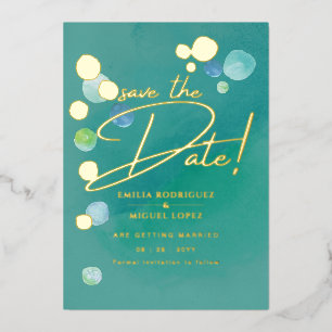 Gold Foil Sea Glass Teal Green Wedding Dave Date F