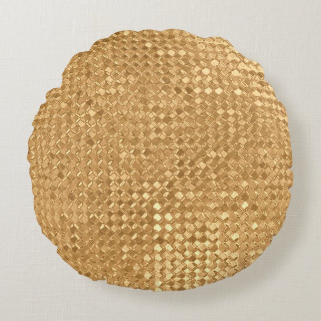 Gold foil seamless pattern, golden glitter texture round pillow (Front)
