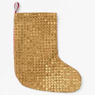 Gold foil seamless pattern, golden glitter texture small christmas stocking