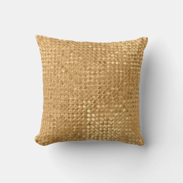 Gold foil seamless pattern, golden glitter texture throw pillow (Front)