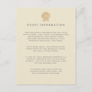 Gold foil Seashell coastal wedding guest Details Enclosure Card