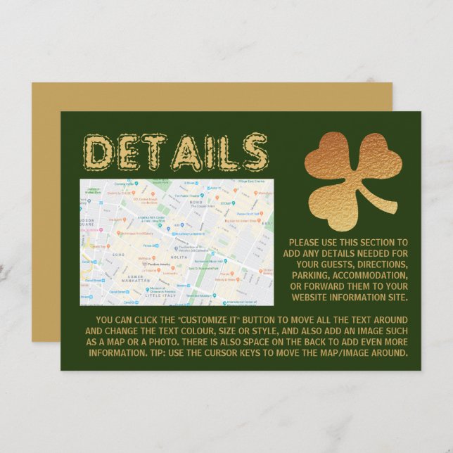 Gold Foil Shamrock, St Patrick's Day Detail Card (Front/Back)