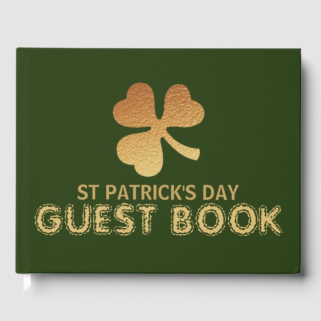 Gold Foil Shamrock, St Patrick's Day Guest Book (Front)