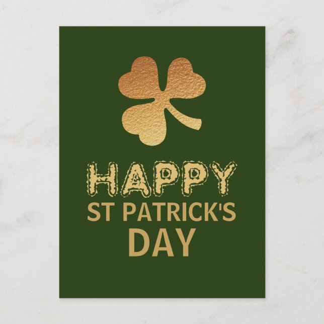 Gold Foil Shamrock, St Patrick's Day Postcard (Front)