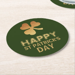 Gold Foil Shamrock, St Patrick's Day Round Paper Coaster