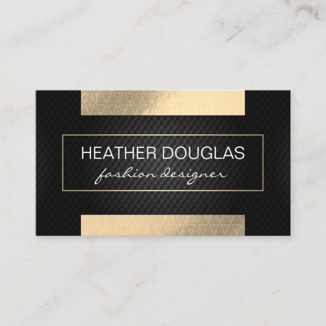 Gold Foil Shine | Triangle Pattern Black Mesh Business Card (Front)