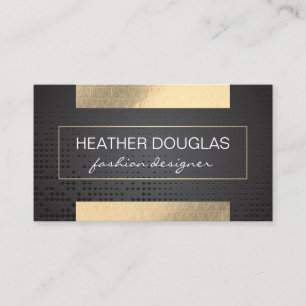 Gold Foil Shine   Triangle Pattern Black Metallic Business Card