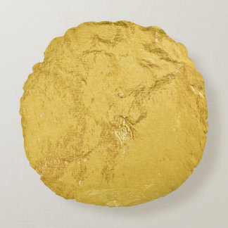 Gold Foil: Shiny Abstract Texture Round Pillow
