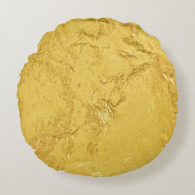 Gold Foil: Shiny Abstract Texture Round Pillow (Front)