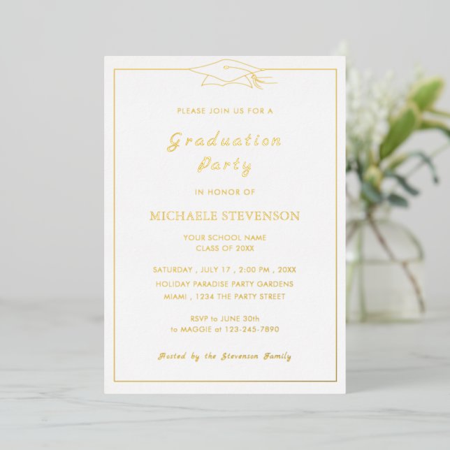Gold Foil Shiny Luxury Graduation Party Invitation (Debout devant)