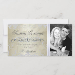 Gold Foil & Silver Filigree Holiday Photo Card