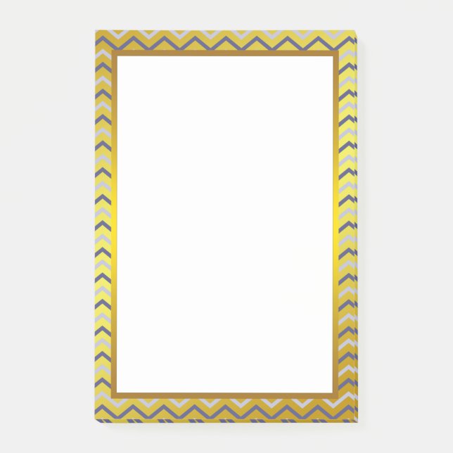 Gold Foil Silver Grey Chevron Zigzag Pattern Post-it Notes (Front)