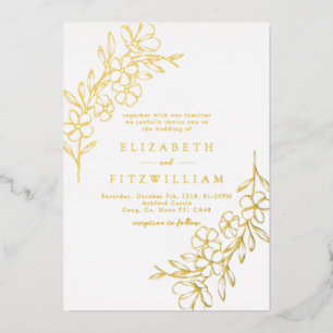 Gold Foil Simple Cherry Blooming Blossoms Wedding 
