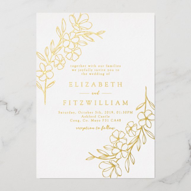 Gold Foil Simple Cherry Blooming Blossoms Wedding  (Front)