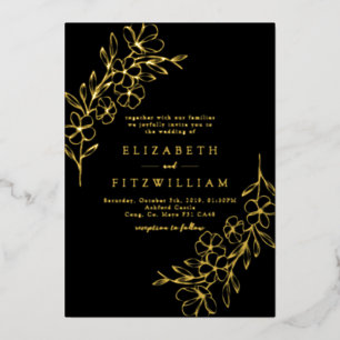 Gold Foil Simple Cherry Blossoms Black Wedding 