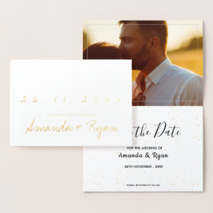Gold Foil Simple Photo Wedding Save The Date Card