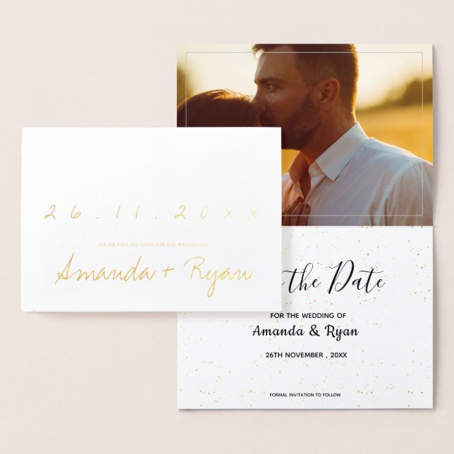 Gold Foil Simple Photo Wedding Save The Date Card (Display)