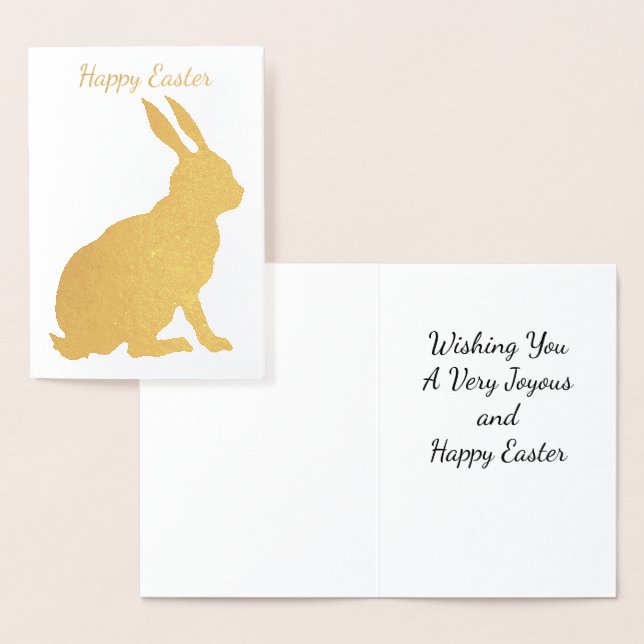 Gold Foil Sitting Happy Easter Bunny Rabbit Foil Card (Display)